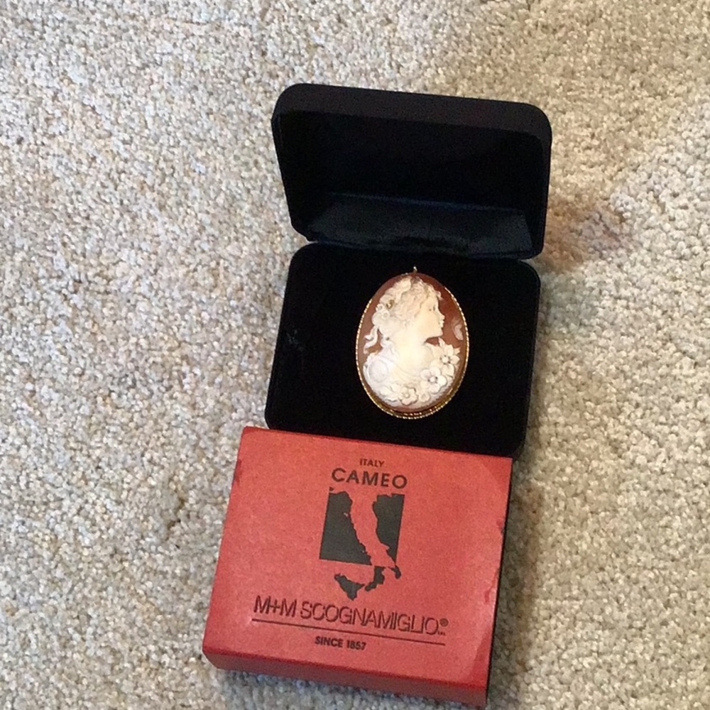 New w/box large size cameo brooch or pendant can be worn either way